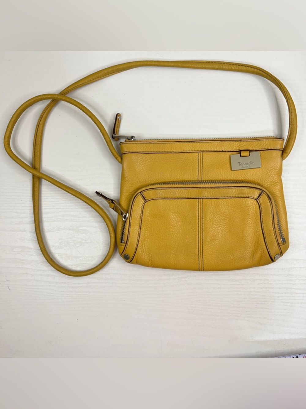 Tignanello Mustard Leather Crossbody | Soft Pebbled Leather | Everyday Chic